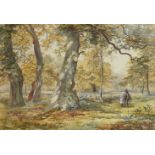 Charles Wilde, British 1856-1905- Figures in a woodland setting; watercolours, a pair, both signed