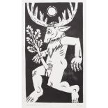 Christopher Hicks, British late 20th/early 21st century- Satyr; woodcut on wove paper, signed and