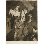 Soued, mid-late 20th century- Circus figures; drypoint etching and aquatint; signed in pencil, plate