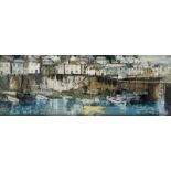 George Hammond Steel, British 1900-1960- Mousehole; oil on board, signed, 20.5x58cm (ARR)