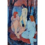 Fyffe Christie, British 1918-1979- Three Figures in a Woodland, 1974; oil on board, signed and