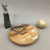 Three pieces of Studio pottery including Bob Godderham spherical box and cover,