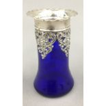 A silver mounted blue glass vase