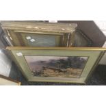 A bevelled mirror in oak frame, together with a David Shepherd print of Auster-Malaya,