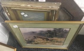 A bevelled mirror in oak frame, together with a David Shepherd print of Auster-Malaya,