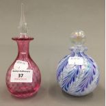 Two Art glass scent bottles