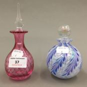 Two Art glass scent bottles