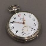 A silver Omega pocket watch