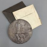 A WWI bronze death plaque issued to Percy John Bailey waxed cover and Buckingham Palace condolence