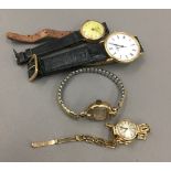 A 9 ct gold cased lady's wristwatch (11.9 grammes total weight), another 9 ct gold cased (17.