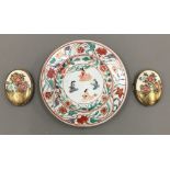 A finely painted Japanese Satsuma pottery belt buckle with signed silver mounts circa 1900 and a