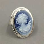 A silver cameo ring