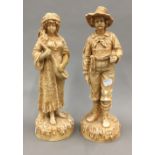 A pair of Robinson and Leadbetter blush ivory porcelain musicians figures