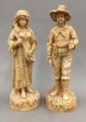 A pair of Robinson and Leadbetter blush ivory porcelain musicians figures