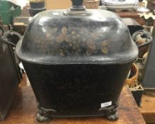 A Victorian painted toleware coal scuttle