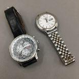 A Citizen Eco Drive chronograph watch and a Seiko Five watch
