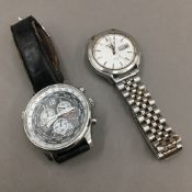 A Citizen Eco Drive chronograph watch and a Seiko Five watch