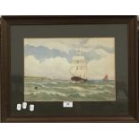 E W TAYLOR, Shipping in Choppy Waters, watercolour, signed,