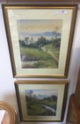 W H BANCROFT, Landscapes, two watercolours,