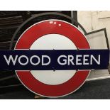 An enamel Wood Green underground sign,