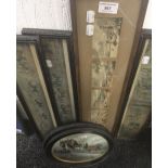 Three 19th century hunting strip prints, together with a pair of coaching prints,
