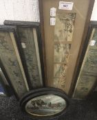 Three 19th century hunting strip prints, together with a pair of coaching prints,