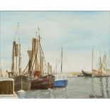 JOHN AMBROSE (1931-2010) British (AR) Harbour Scene Oil on canvas, signed, framed. 49.5 x 40 cm.