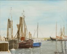 JOHN AMBROSE (1931-2010) British (AR) Harbour Scene Oil on canvas, signed, framed. 49.5 x 40 cm.