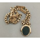 A 9 ct gold fob chain,