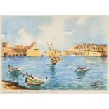 C GALIA (19th/20th century) Maltese, Entrance of Grand Harbour,