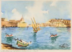 C GALIA (19th/20th century) Maltese, Entrance of Grand Harbour,