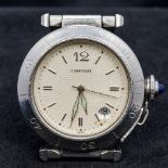A Cartier stainless steel cased gentleman's wristwatch The engine turned champagne dial inscribed
