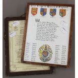 A life-saving Scouts enrolment card together with a Kings and Queens of England print