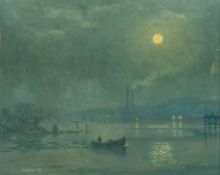 STEVEN OUTRAM (born 1953) British (AR), Moonlit Estuary, oil on board, signed and dated 75, framed.