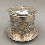 A James Dickson & Son silver plated biscuit barrel
