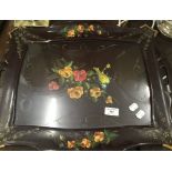 A floral painted lacquered tray