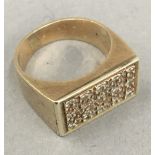 A gentleman's 9 ct gold diamond signet ring