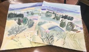 LIZ KEYWORTH (Modern British), Valley I and Valley II, watercolours, signed,