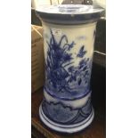 A Victorian blue and white ceramic jardiniere stand