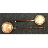 Two copper bed warming pans