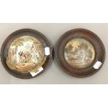 Two Prattware pot lids, The Residence of Anne Hathaway and another of Peasants Making Merry,