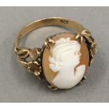 A 9 ct gold cameo ring (4 grammes total weight)