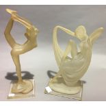 A frosted resin figure of an Art Deco dancer together with another (a/f)