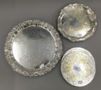 Two silver plated trays and silver plated coasters