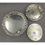 Two silver plated trays and silver plated coasters