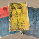 JOHN NICOLL (born 1925) British, three polychrome monoprints, signed and dated,