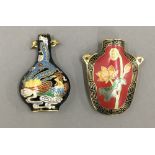 Two cloisonne bottle pendants