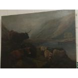 SCOTTISH SCHOOL (19th century), Cattle in a Highland Landscape, oil on canvas, unframed.