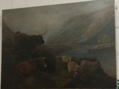 SCOTTISH SCHOOL (19th century), Cattle in a Highland Landscape, oil on canvas, unframed.