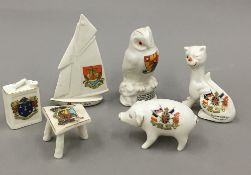 Six pieces of crested ware